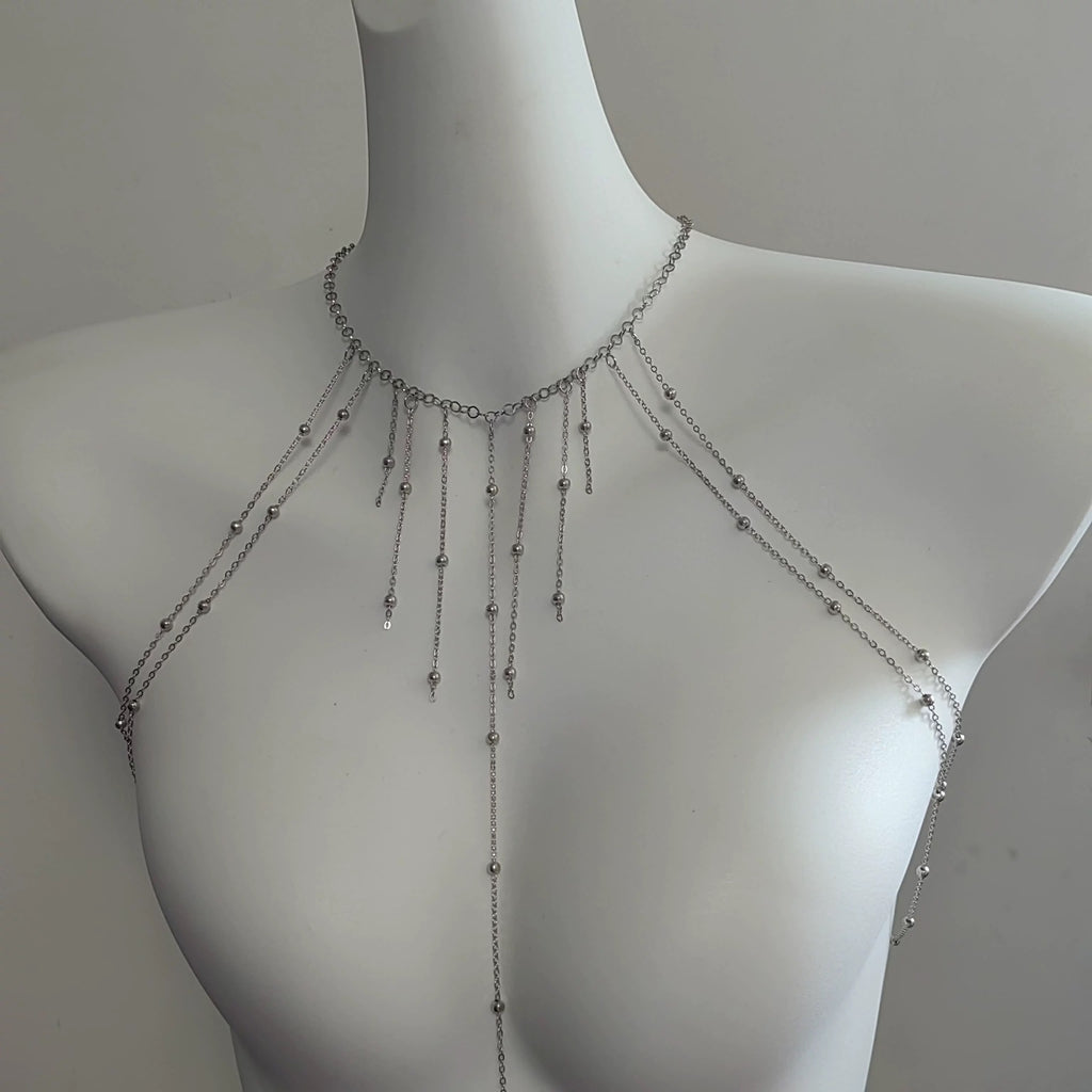 Silver color body chain with bead design