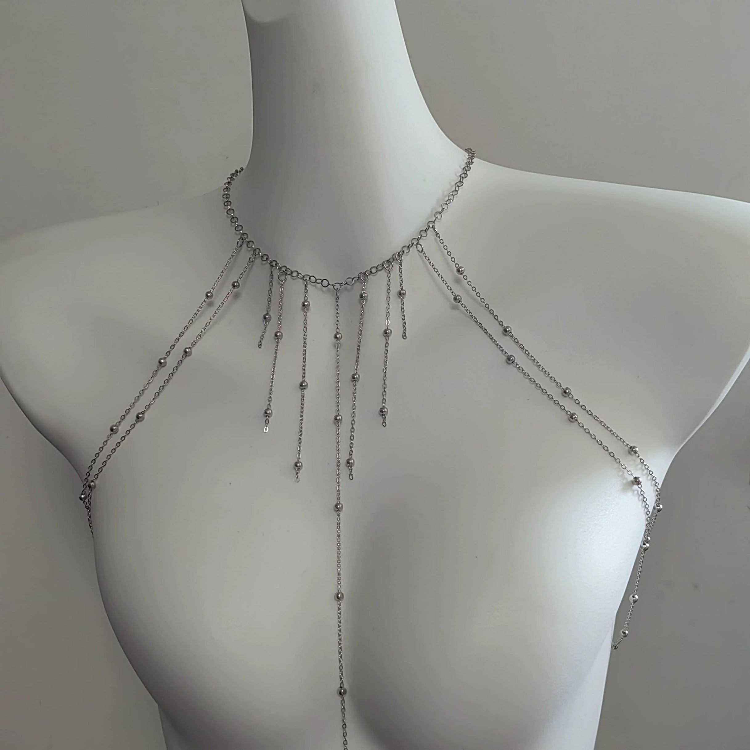 Silver color body chain with bead design