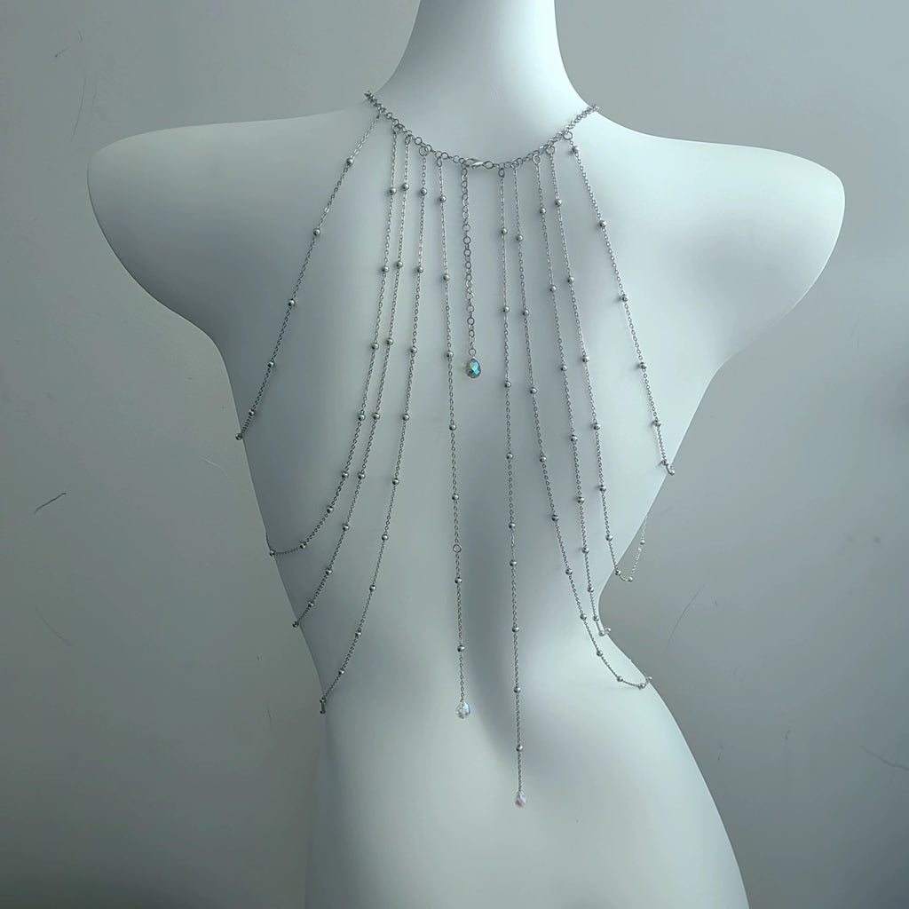 Silver color body chain with bead design