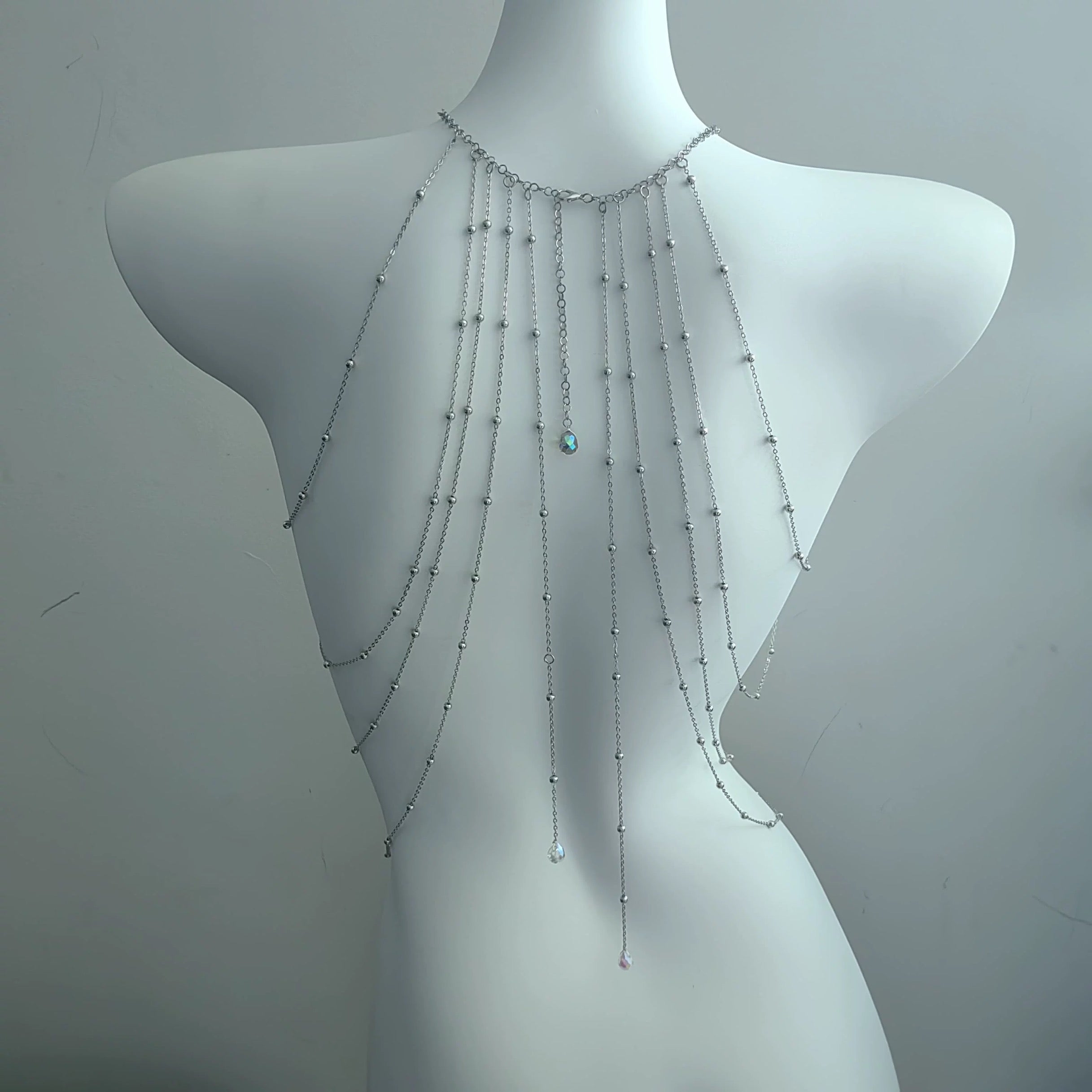 Silver color body chain with bead design