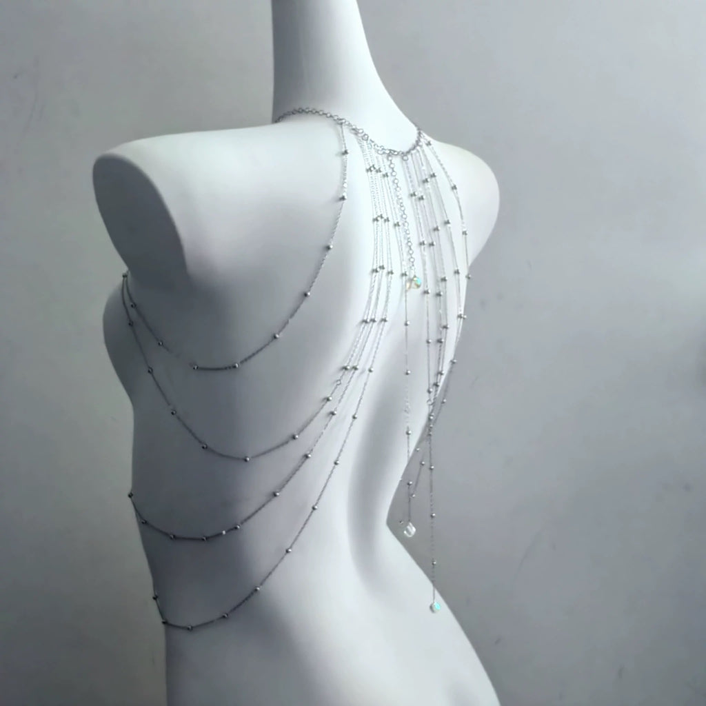 Silver color body chain with bead design