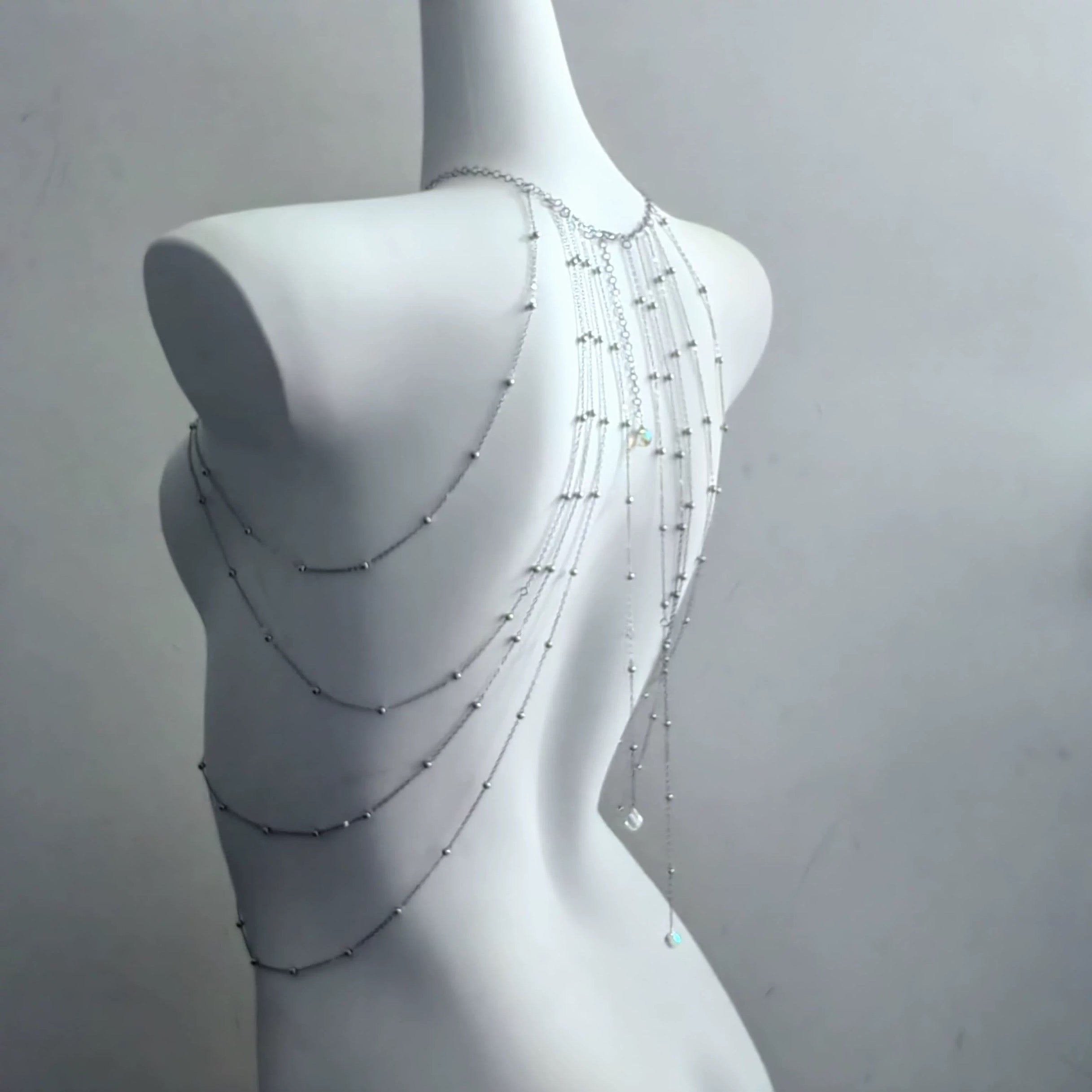 Silver color body chain with bead design