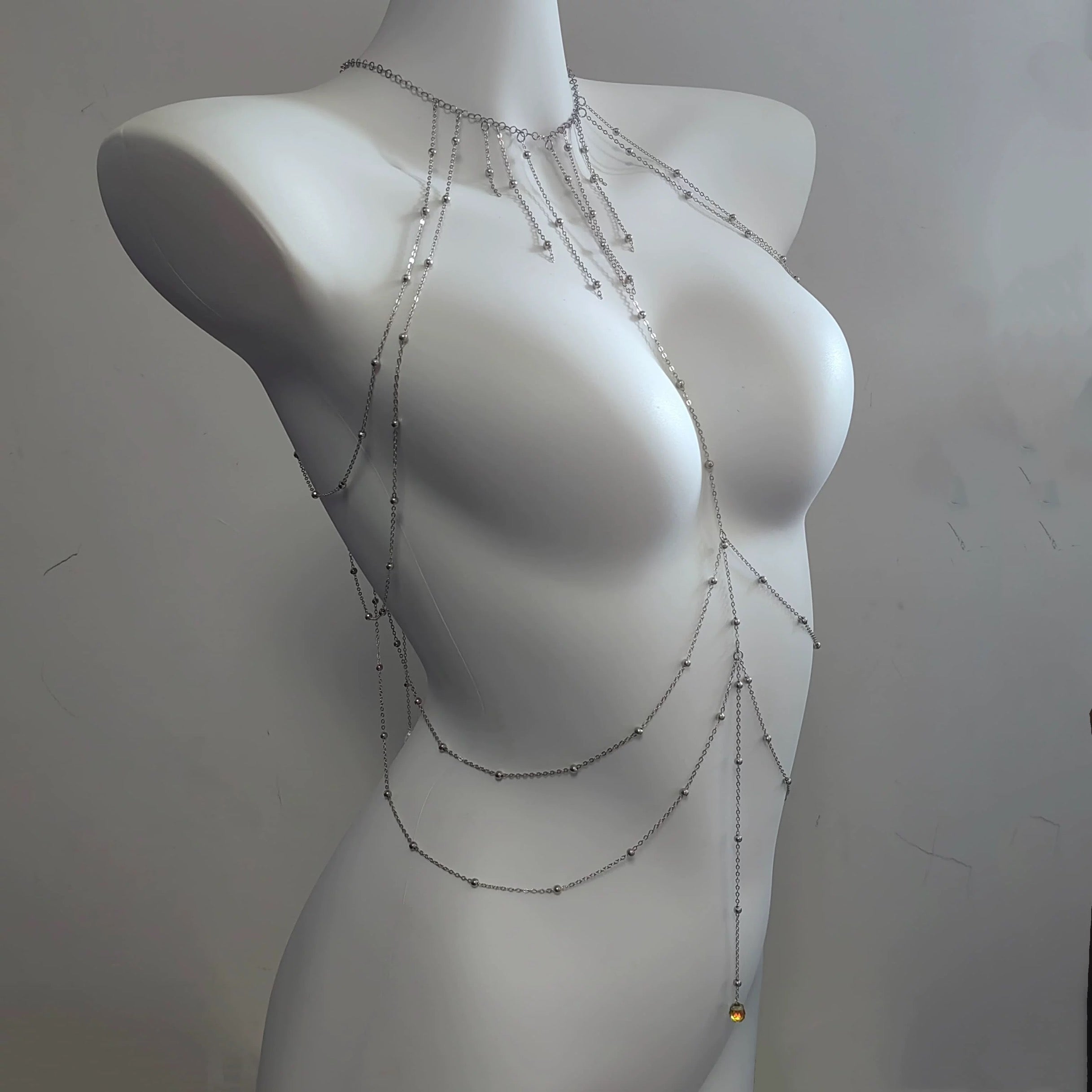 Silver color body chain with bead design