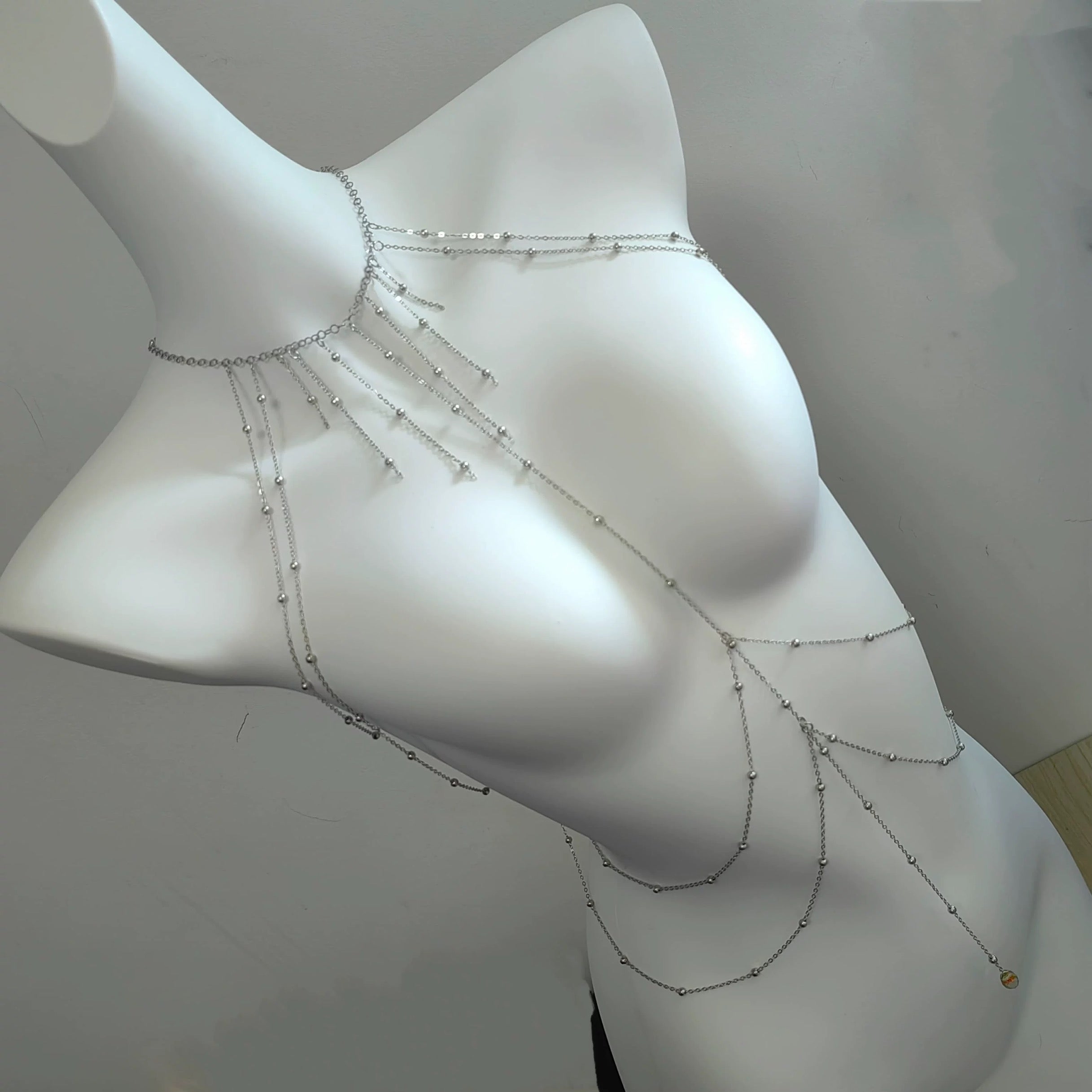 Silver color body chain with bead design